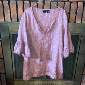 Tahari Pink Blouse with Ruffled Sleeves